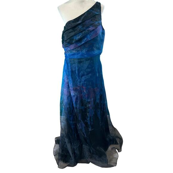 Rene Ruiz Collection Blue Organza Gown One Shoulder Pleated Formal Wedding Sz 14 - Picture 3 of 8